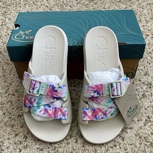 Chaco Cream Sandals with Tie-Dye Straps
